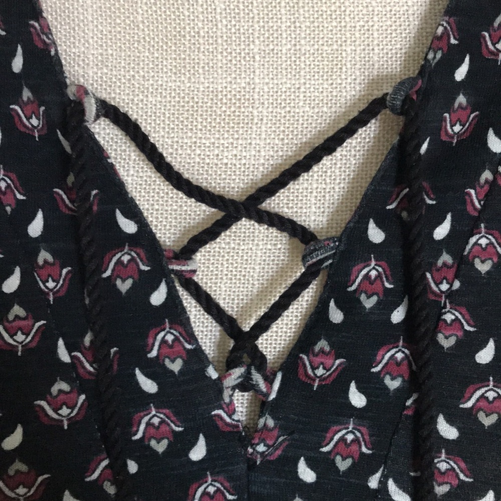 Style & co Sleeveless Tunic Floral Print Black Purple Tie String V-neck … - Picture 7 of 15